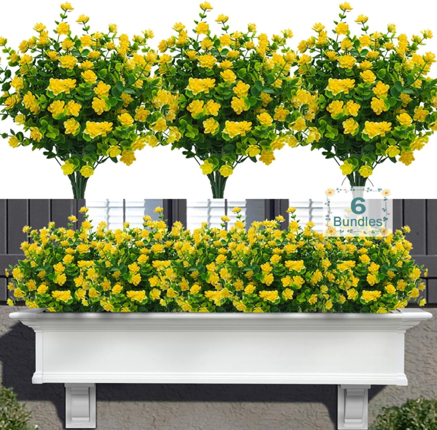 6 Bundles Artificial Flowers for Outdoors, Fake Mums UV Resistant