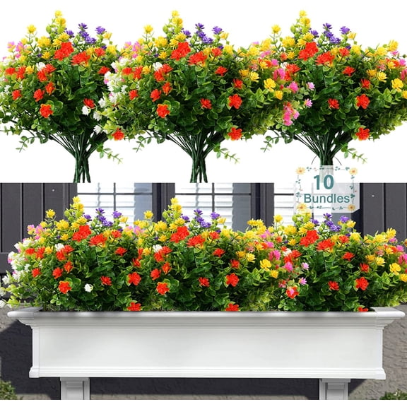 6 Bundles Artificial Flowers for Outdoors, Fake Mums UV Resistant Plants with Flowers Faux Plastic Plants for Outside Planter Window Box-Yellow