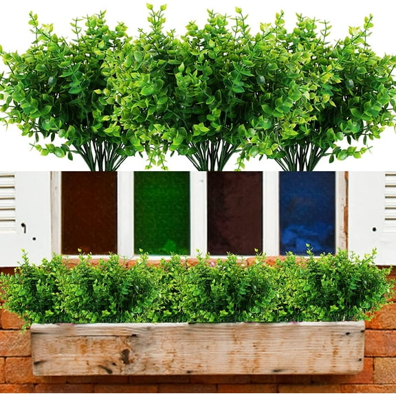 6 Bundles Artificial Greenery Plants Outdoor UV Resistant Fake Plastic Boxwood Shrubs for Home Wedding Courtyard Indoor Outside Garden Porch Patio Window Box Farmhouse Decor
