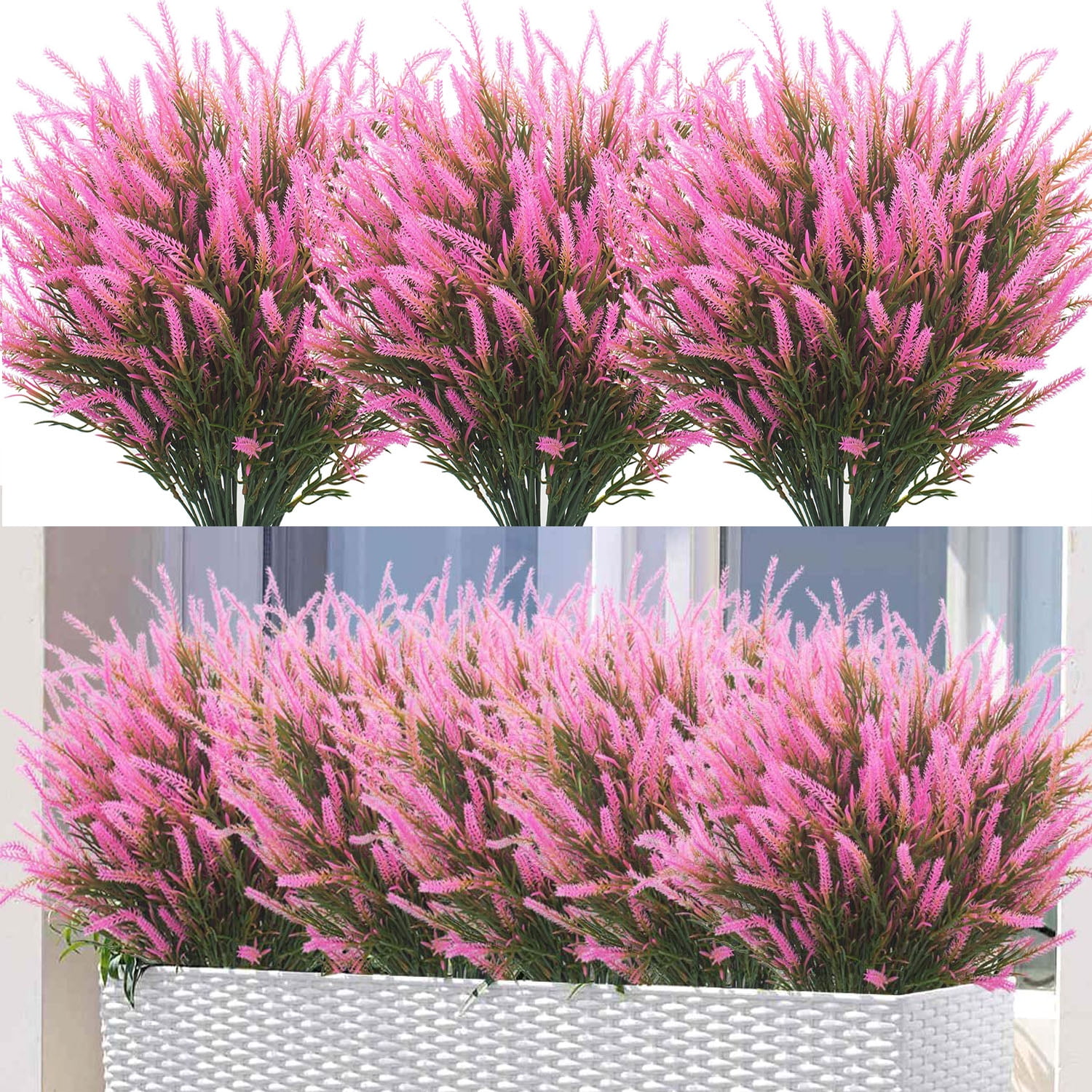 6 Bundles Artificial Lavender Flowers Faux Plants Fake Flowers Outdoor UV Resistant No Fade Garden Porch Window Box Decor(Pink)