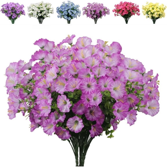 6 Bundles Artificial Morning Glory Fake Boxwood Shrubs UV Resistant No Fade Faux Greenery Plants for Indoor/Outdoor Hanging Planters, Home Garden, Porch, Patio Wedding Decor(Fuchsia)