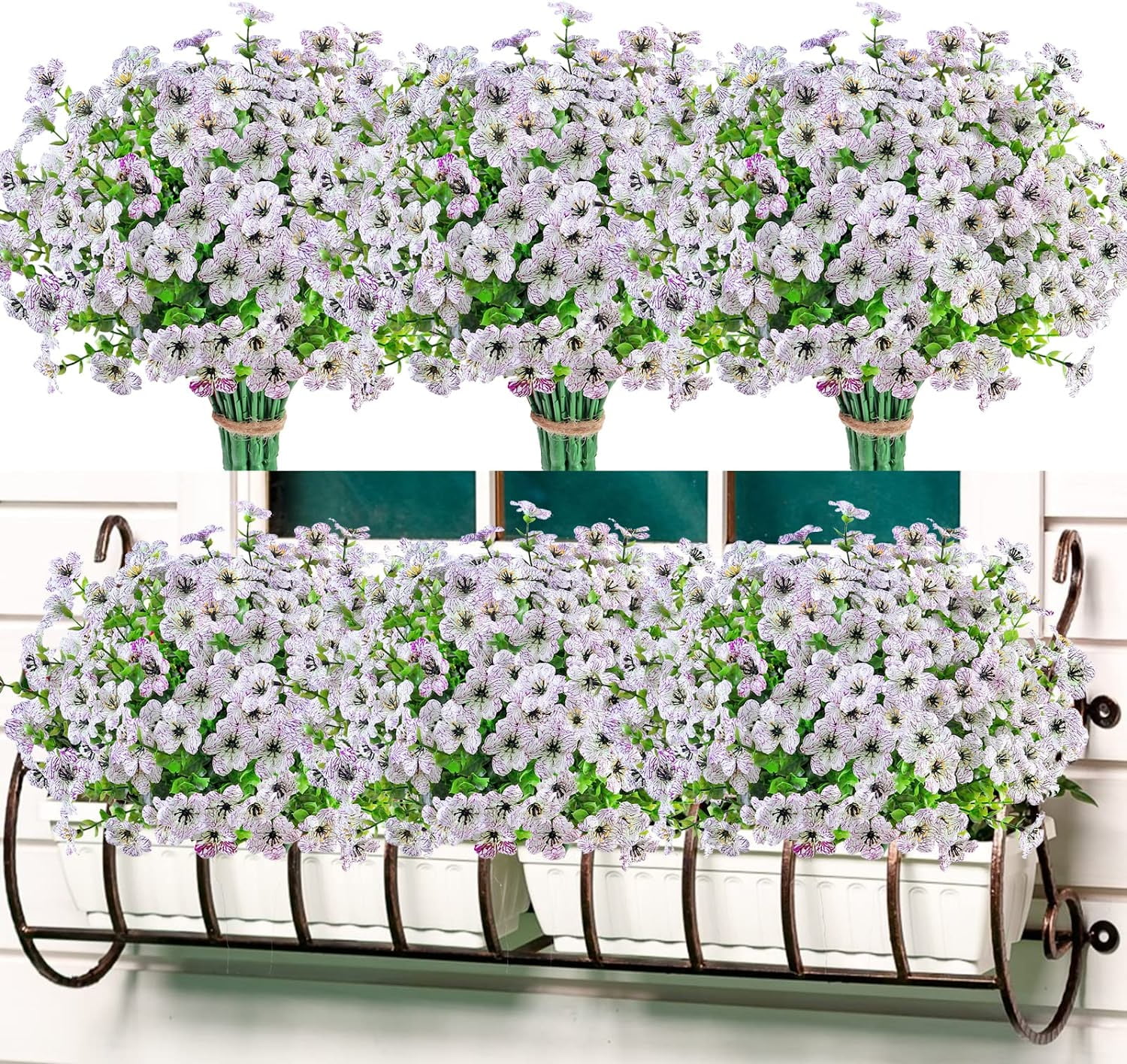 6 Bundles Artificial Outdoor Flowers,UV Resistant Fake Violets Flowers ...