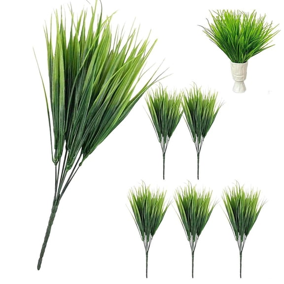 6 Bundles Artificial Plants Onion Grass Outdoor 16 Inch Tall Fake Shrubs Wheat Grass UV Resistant Greenery Stems Faux Bushes Plant for Indoor Outdoor Garden Office Home Decor