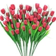 thumbnail image 1 of 6 Bundles Artificial Tulips Flowers Fake Silk Tulip Bouquet Faux Plants Realistic Flower Arrangement Bouquet for Home Room Office Party Wedding Decoration Gift for Mothers Day 5 Heads/Bundles(Red), 1 of 7