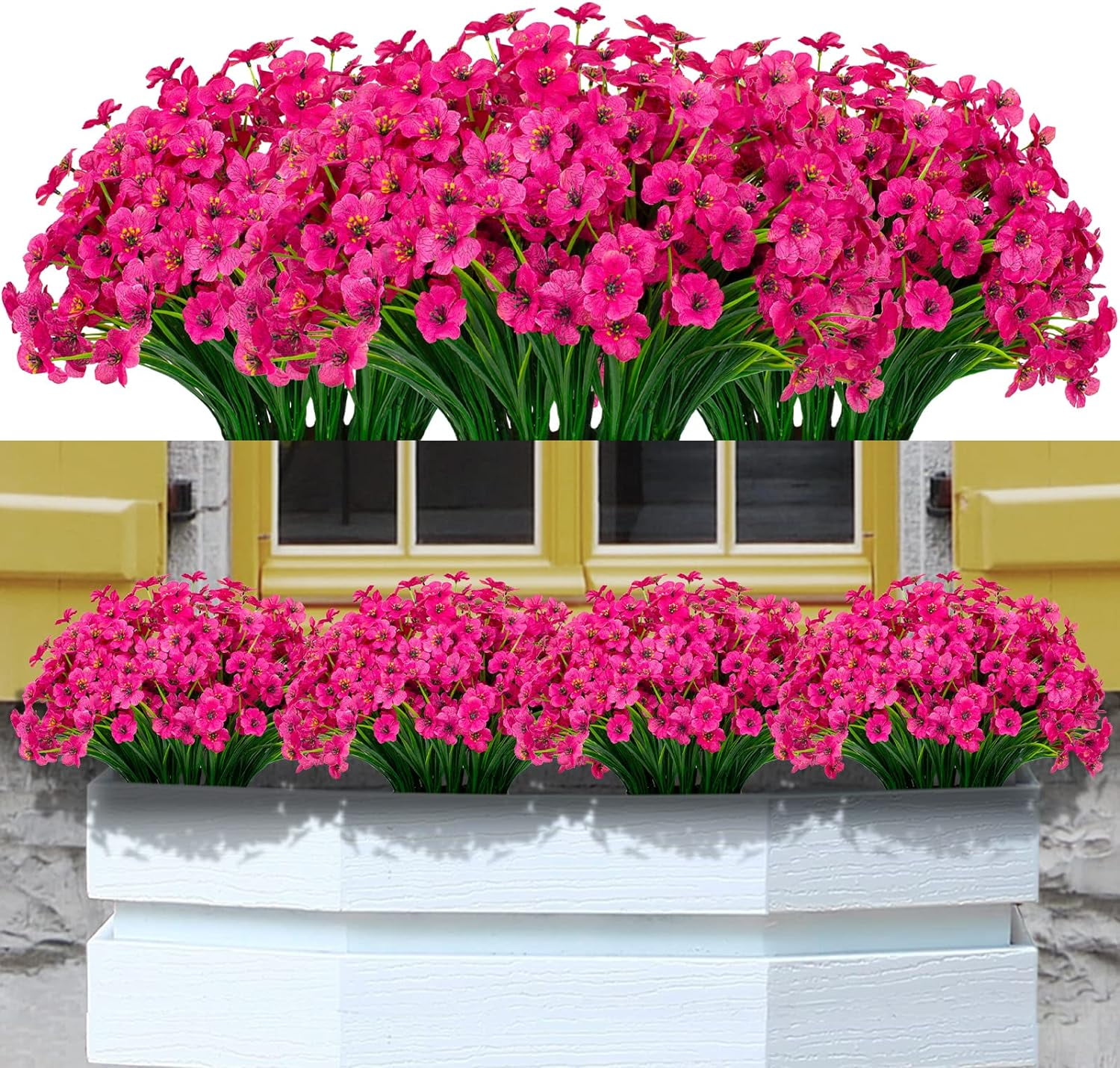 6 Bundles Artificial Violet Flowers Outdoors UV Resistant Fake Plastic Silk Flowers Faux Plants for Indoor Outside Porch Window Garden Decoration (Fuchsia)