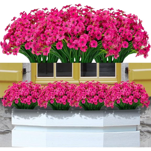 6 Bundles Artificial Violet Flowers Outdoors UV Resistant Fake Plastic Silk Flowers Faux Plants for Indoor Outside Porch Window Garden Decoration (Fuchsia)