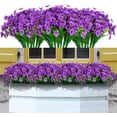 thumbnail image 1 of 6 Bundles Artificial Violet Flowers Outdoors UV Resistant Fake Plastic Silk Flowers Faux Plants for Indoor Outside Porch Window Garden Decoration (Purple), 1 of 7