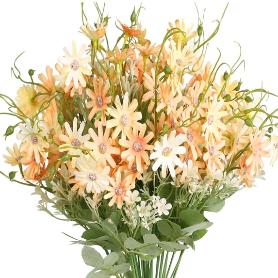 6 Bundles Artificial Wildflowers Daisy Fake Greenery Plastic Silk Bouquets UV Resistant Garden Plants Arrangements for Indoor Outdoor Home Decorations (Orange)