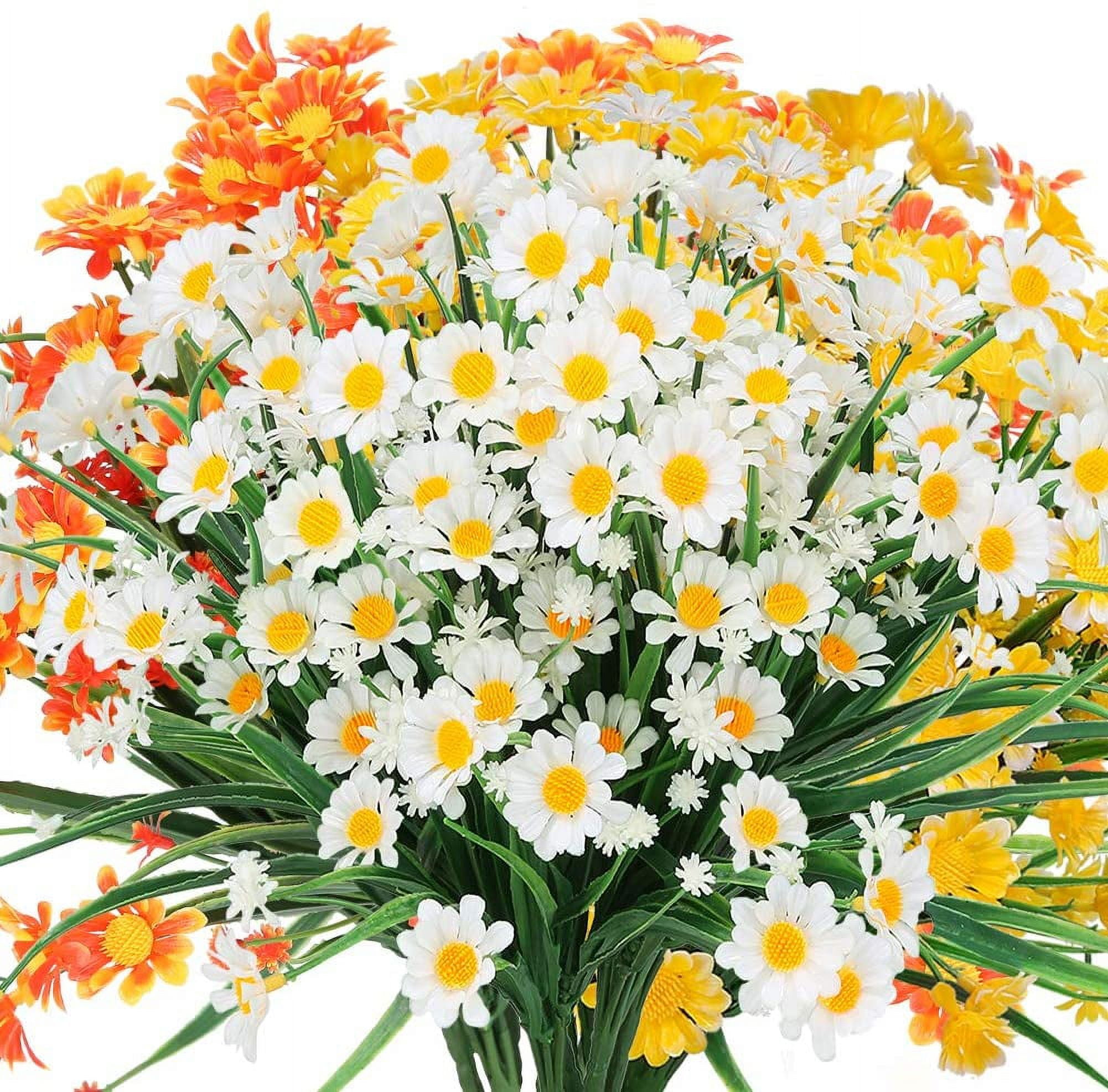 6 Bundles Outdoor Artificial Daisies Fake Flowers UV Resistant Shrubs, Faux Plastic Greenery for Indoor Outside Hanging Plants Garden Porch Window Box Home Wedding Farmhouse Decor (White)