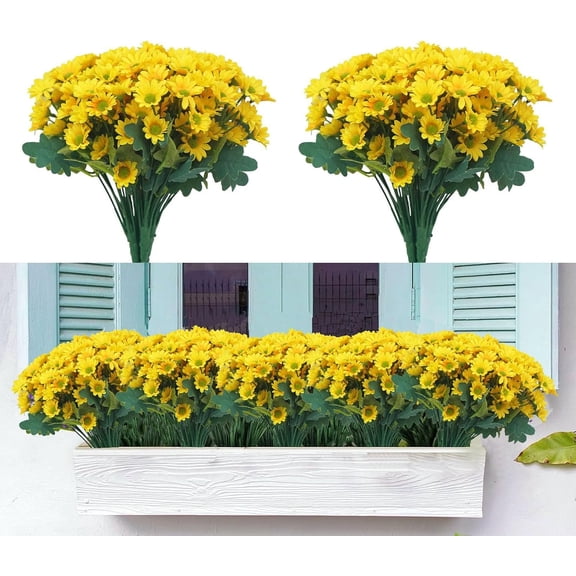 6 Bundles Outdoor Artificial Daisy Flowers, UV-Resistant Fake Silk Plants No Fade for Spring, Perfect for Home, Garden, Window Box, and Porch Decor (Yellow)
