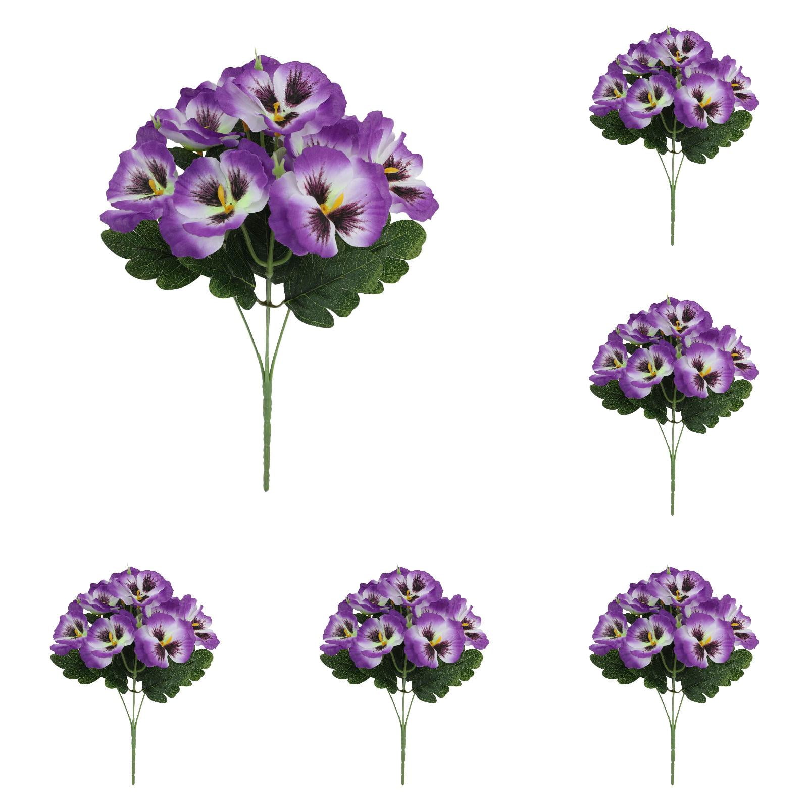 6 Bundles Outdoor Artificial Flowers, UV-Resistant Artificial Pansies, Outdoor Silk Flowers for Garden, Planter, Patio, Porch, and Indoor Home Decor