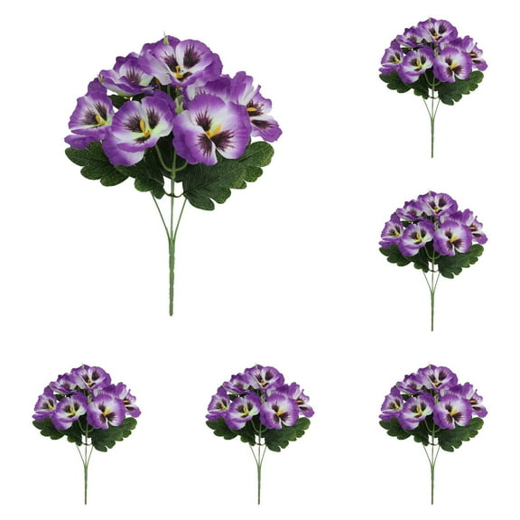 6 Bundles Outdoor Artificial Flowers, UV-Resistant Artificial Pansies, Outdoor Silk Flowers for Garden, Planter, Patio, Porch, and Indoor Home Decor