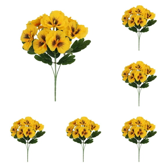 6 Bundles Outdoor Artificial Flowers, UV-Resistant Artificial Pansies, Outdoor Silk Flowers for Garden, Planter, Patio, Porch, and Indoor Home Decor