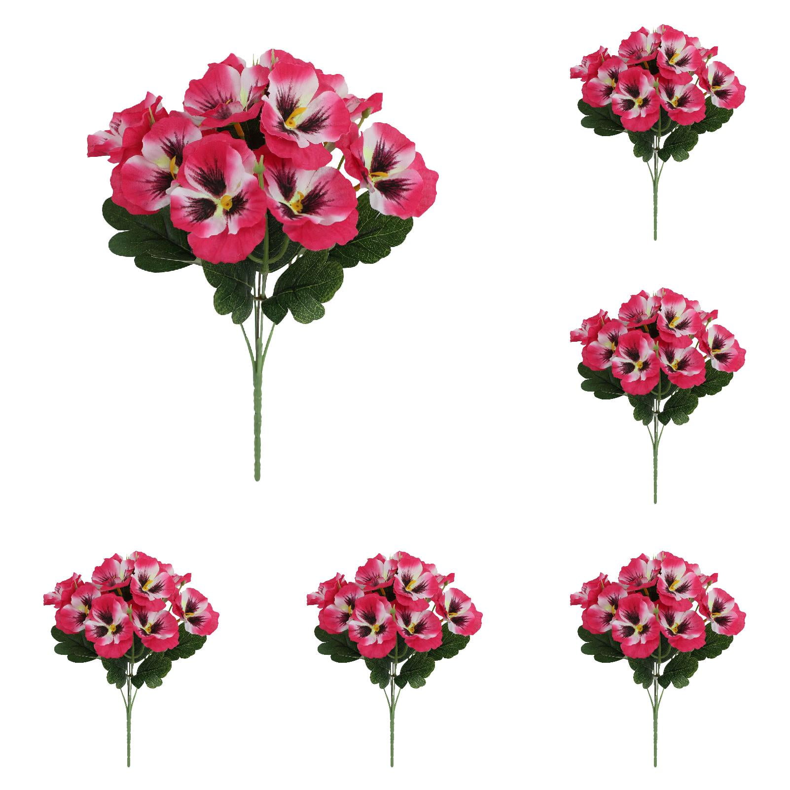 6 Bundles Outdoor Artificial Flowers, UV-Resistant Artificial Pansies, Outdoor Silk Flowers for Garden, Planter, Patio, Porch, and Indoor Home Decor
