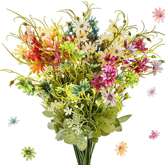 6 Bundles Silk Artificial Flowers Faux Daisy Wildflowers Multicolor Fake Flowers for Indoor Outdoor Home Window Table Centerpieces Vase Garden Porch Décor