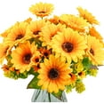 thumbnail image 1 of 6 Bundles Sunflowers Artificial Flowers Daisy Mums Fake Flowers Outdoor UV Resistant No Fade Fall Flowers 24 Stems Greenery Shrubs Indoor Outside Home Wedding Office DIY Garden Décor (Yellow), 1 of 4