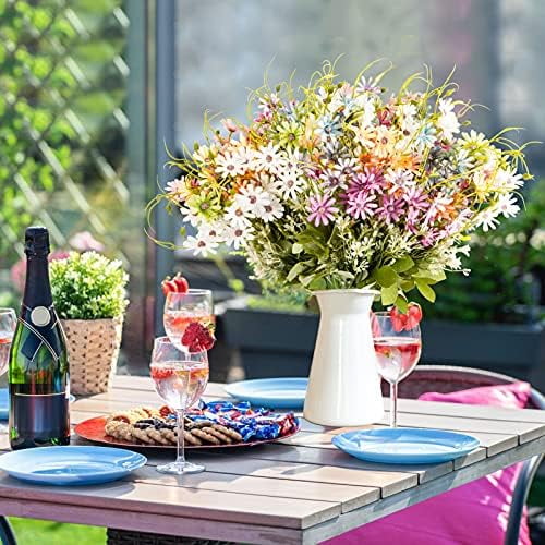 6 Bundles Wildflowers Artificial Flowers Outdoor Fake Daisy UV Resistant Silk Wild Flower Bouquets Bulk Faux Plants Plastic Greenery for Decoration vase Floral Arrangements Home Décor