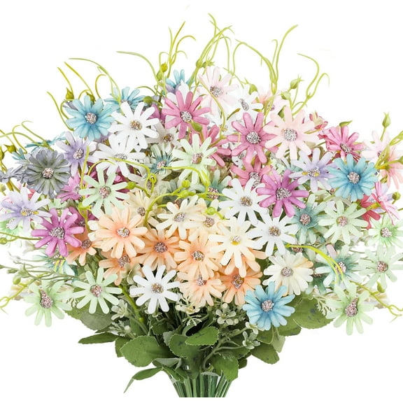 6 Bundles Wildflowers Fake Daisy Outdoor Artificial Flowers UV Resistant Silk Wild Flower Bouquets Bulk Faux Plants Plastic Greenery for Decoration Vase Floral Spring Home Decor