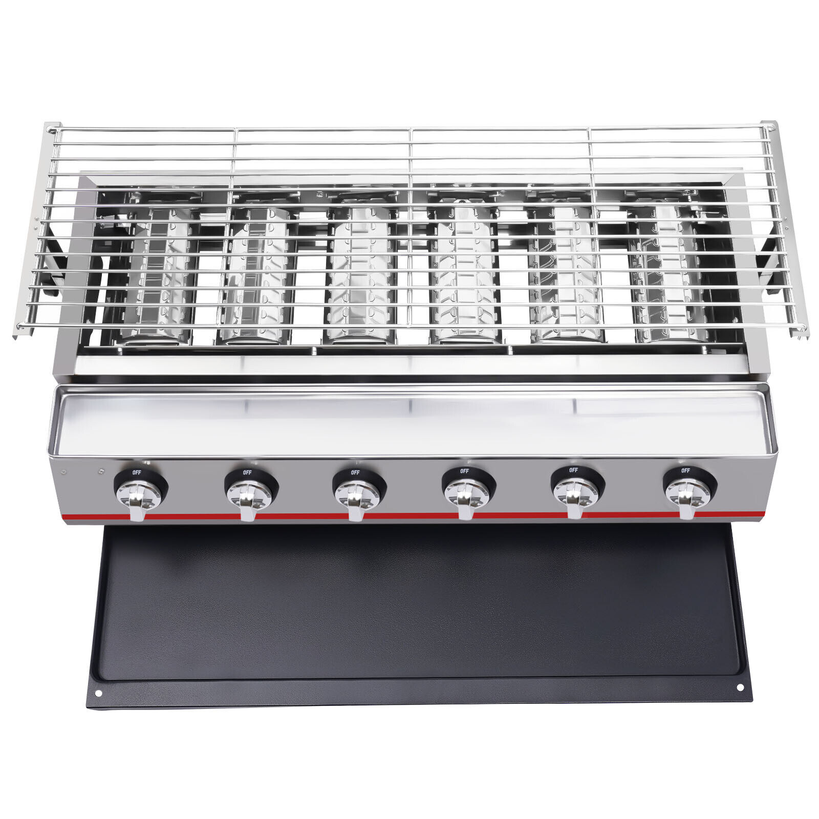 6-Burner BBQ Gas Grill Stainless Steel LPG Tabletop Camping Grill 31.5",Commercial Gas LPG Grill 2800PA Outdoor BBQ Tabletop Cooker 6 Burner - image 1 of 12