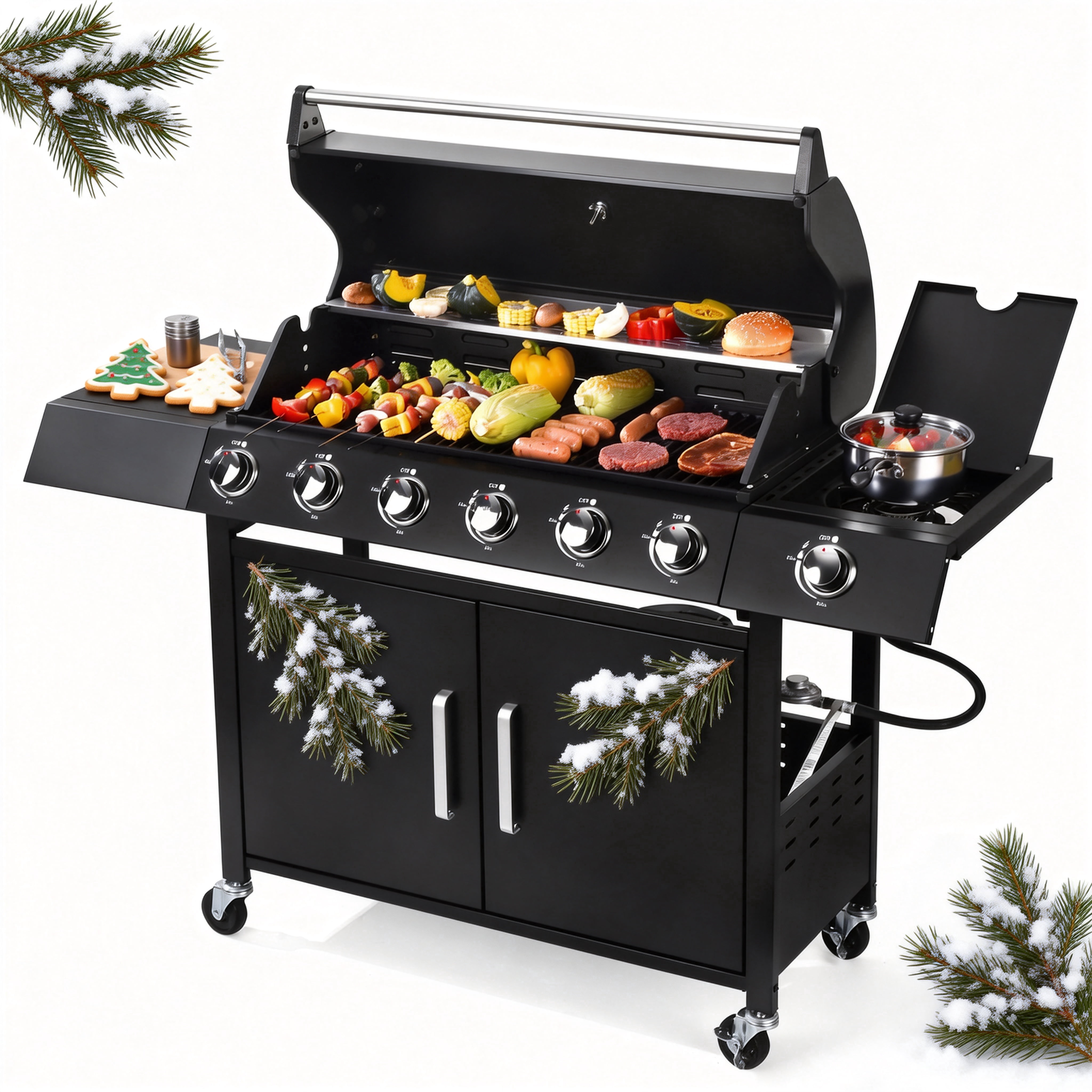 6-Burner w/Side Burner Gas Grill with 403 SQ.IN.60,000 BTU,Propane Grills with Top Cover Lid,Grills Outdoor Cooking for Patios,Camping,Balcony