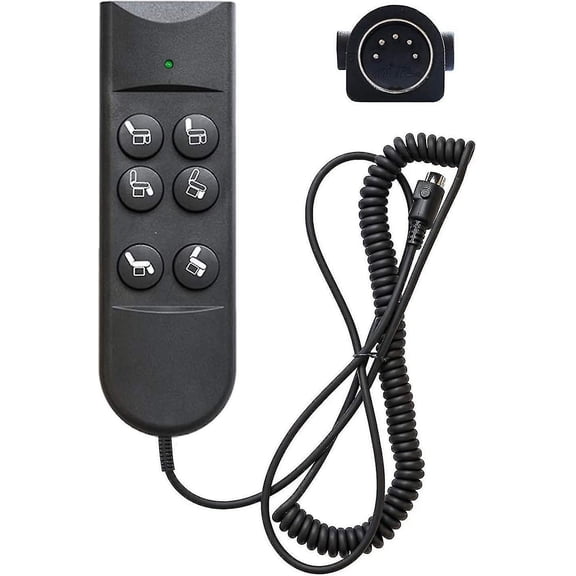 6 Button 5-Pin Lift Chair Remote Controller, 1.1m Spring Cable (Stretched 2m), for Electric Recliner, Elderly Chair, Dual Motor Sofa Handle Switch