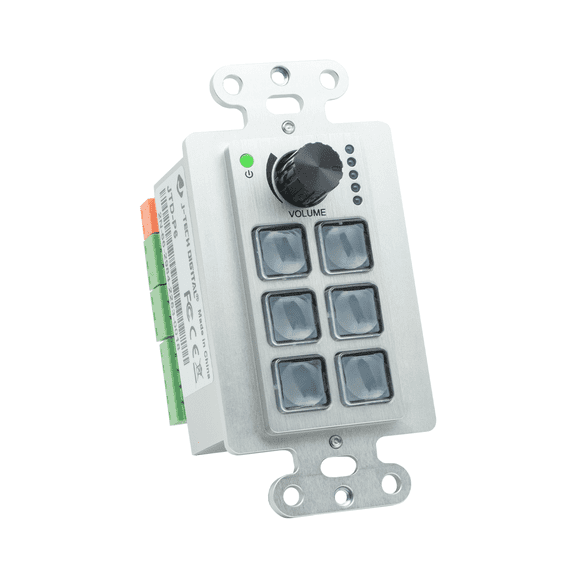 6-Button Control Panel Wall Plate w/ Customizable Buttons, Volume Knob, RS232, IR, TCP/IP, Relay Control, Supports PoE, and Web-Based Interface by J-Tech Digital [JTD-P6]