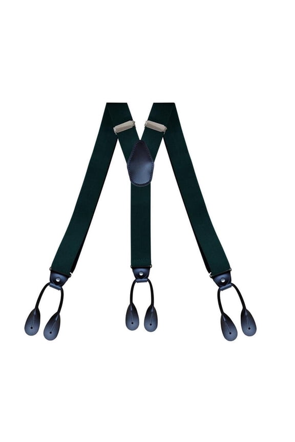 6 Button Holes Link Men's Suspenders with 2 Length Adjusters Black