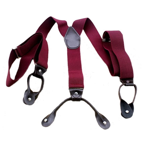 6 Button Holes Link Men's Suspenders with 2 Length Adjusters Wine Red
