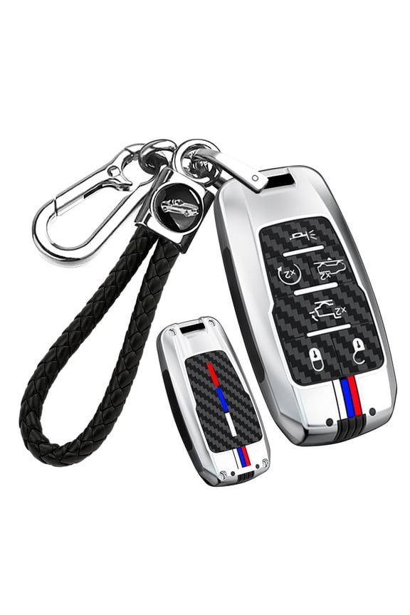 6-Button Key Fob Case Fit for Dodge Ram 1500 2500 3500 4500 5500 2019 2020 2021 2022 2023 2024 Carbon Texture Key Protector with Keychain Antiscratched Car Key Skin