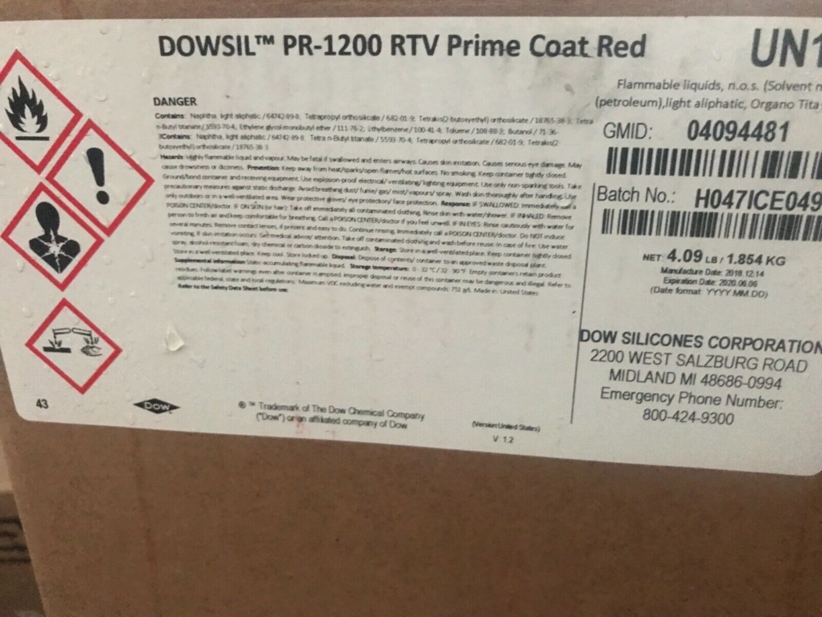 6 CANS Dow Corning PR1200 Red RTV GeneralPurpose Silicone Sealant