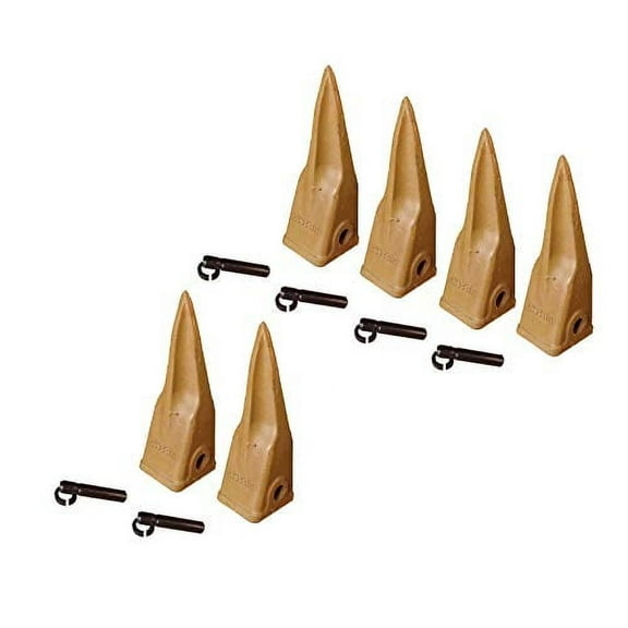 6 CAT Style Backhoe Bucket Tiger Rock Teeth w/ Pins & Retainers - 1U-3202TL