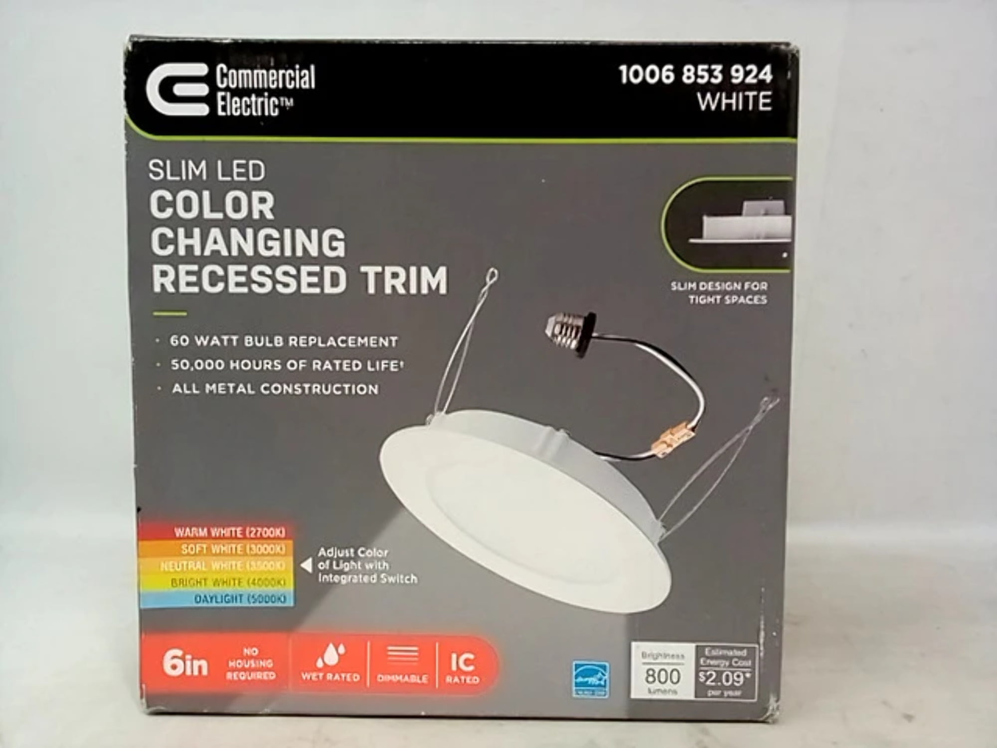 6-Inch White Slim LED Color Changing Recessed Trim Light