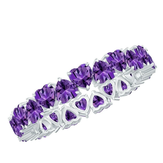 Rosec Jewels 6 CT Claw Set Amethyst Ring, Heart Shape Amethyst Gold Eternity Ring for Women, 10K White Gold, US 3.50