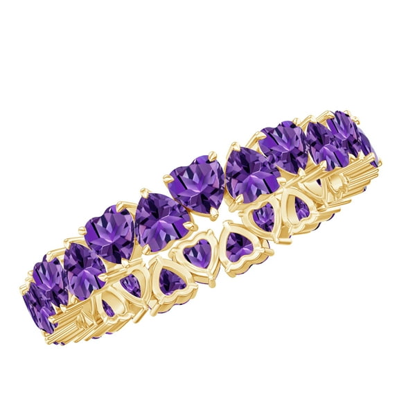 Rosec Jewels 6 CT Claw Set Amethyst Ring, Heart Shape Amethyst Gold Eternity Ring for Women, 10K Yellow Gold, US 9.00