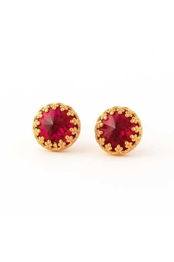 6 CT Ruby Studs Earrings July Birthstone 8mm Round Crystal Studs Ruby jewelry Gold Filled Earrings