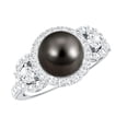 thumbnail image 1 of Rosec Jewels Tahitian Pearl Engagement Ring with Moissanite - Black Pearl Ring - 7.5 Carat - AAA Quality - with Jewelry Box, 10K White Gold, US 11.50, 1 of 9