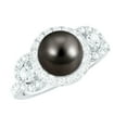 thumbnail image 1 of Rosec Jewels Tahitian Pearl Engagement Ring with Moissanite - 8 Carat - Black Pearl Ring - AAA Quality - with Jewelry Box, 18K White Gold, US 12.50, 1 of 9