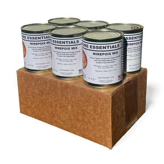 (6 Can) Future Essentials Dehydrated Mirepoix Mix, 7.5 oz Carrot, Celery & Onion Vegetable Soup Mix, 25+ Year Shelf Life, Emergency Food Storage, Made in USA