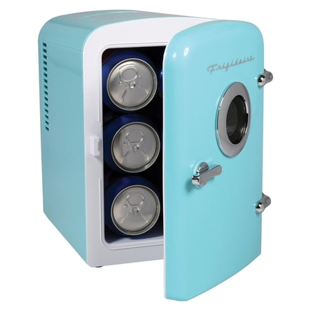 6-Can Retro Portable Beverage Refrigerator with Bluetooth Speaker (Blue), EFMIS151-BLUEPT