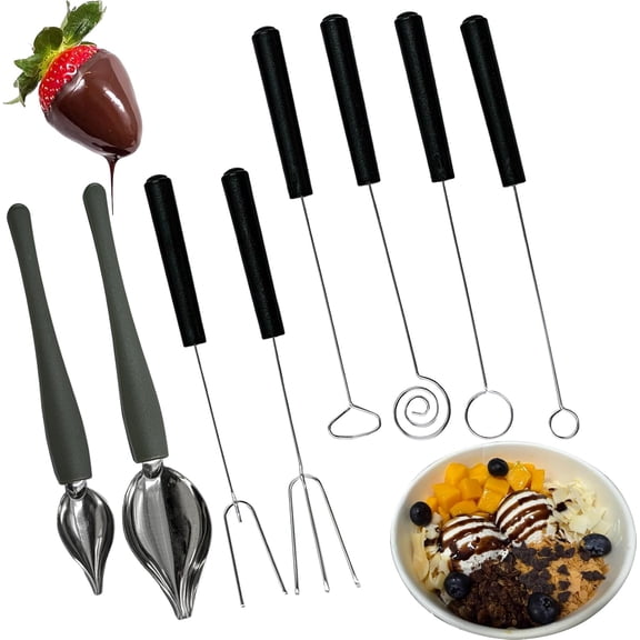 6 Candy Chocolate Dipping Fork Spoons Tools Set 2 Culinary Drawing Decorating Spoon Set,Stainless Steel Kitchen Cooking Plated Art Decoration Spoons for Decorative Plates Cake Creamer Coffee
