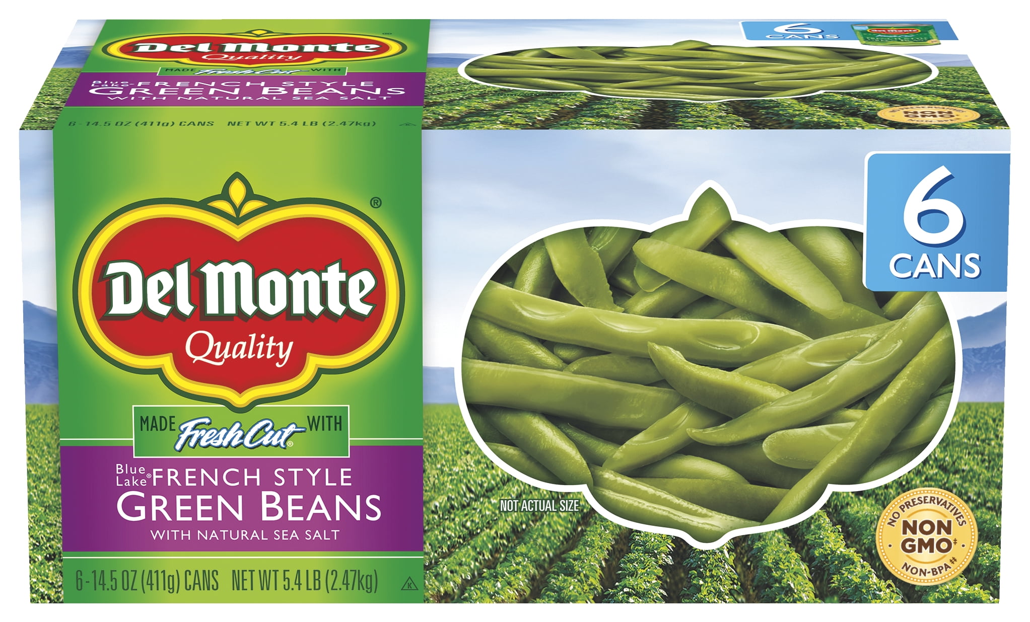 (6 Cans) DEL MONTE BLUE LAKE French Style Green Beans, 14.5 oz Cans