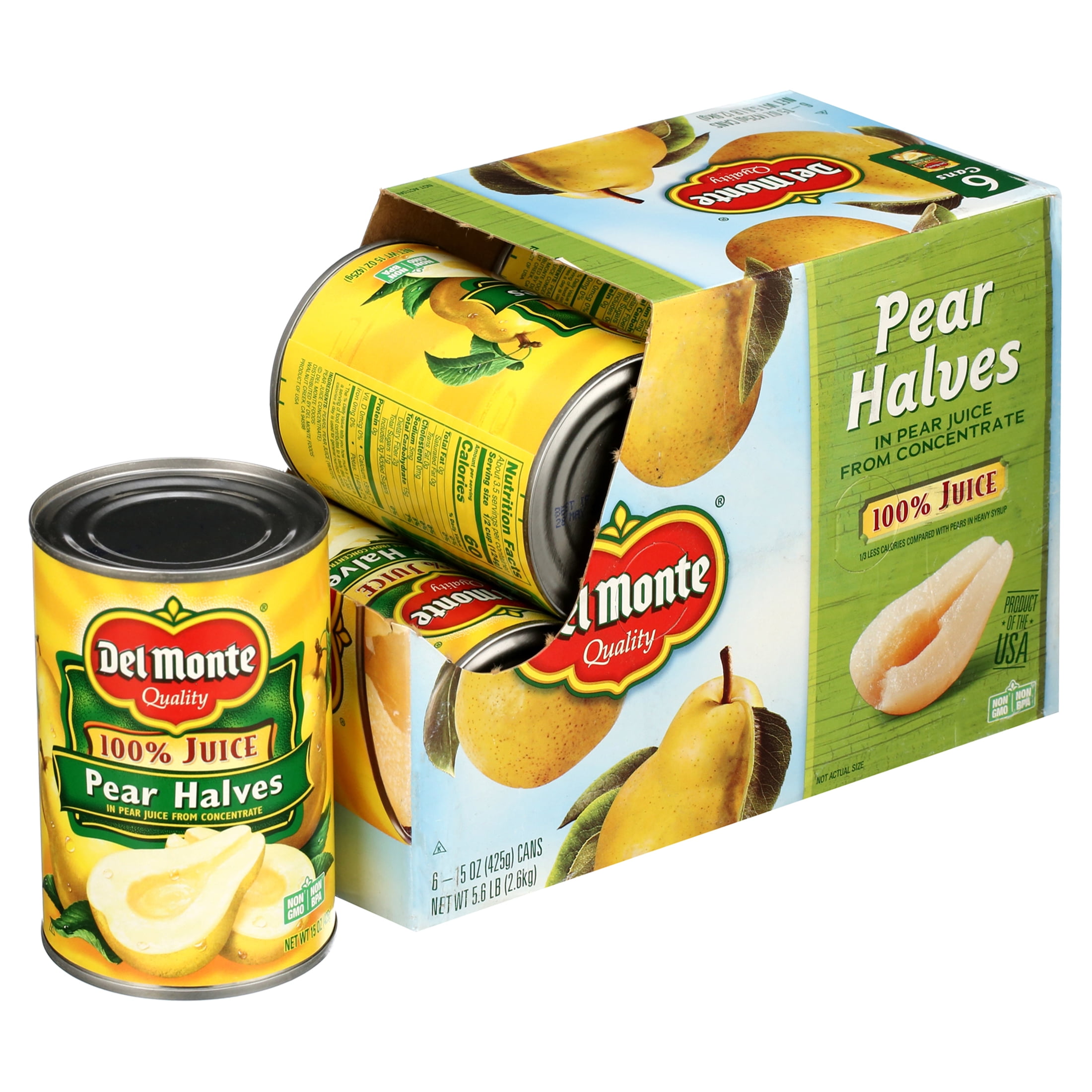 (6 Cans) Del Monte Canned Pear Halves, 100% Juice, 15 oz