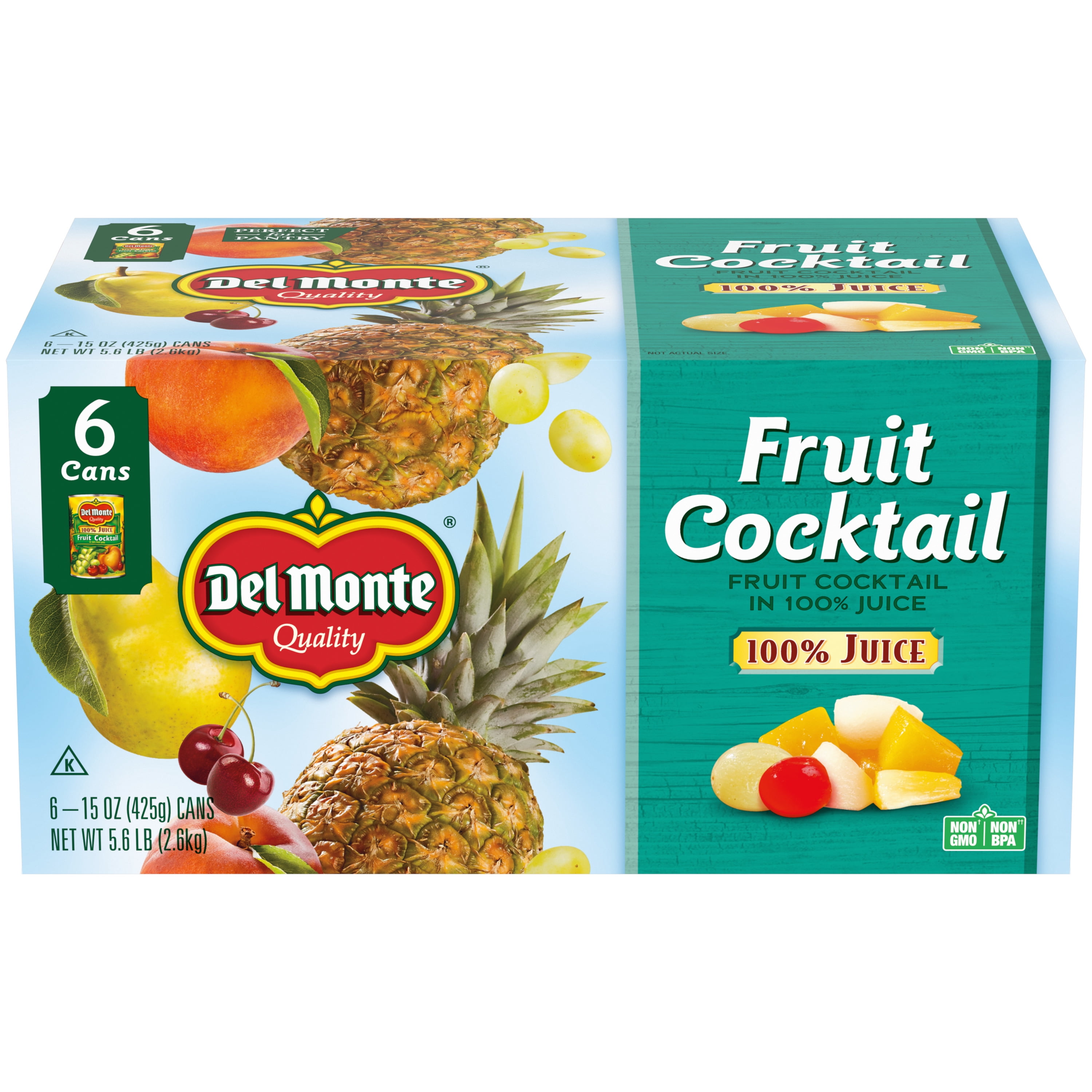 6 Cans) Del Monte Fruit Cocktail, 100% Juice, Canned Fruit, 15 oz