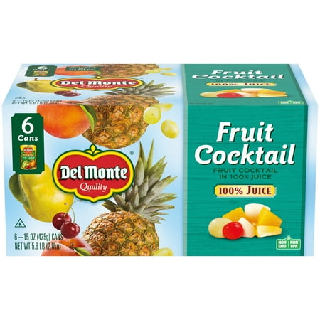 (6 Cans) Del Monte Fruit Cocktail, 100% Juice, Canned Fruit, 15 oz
