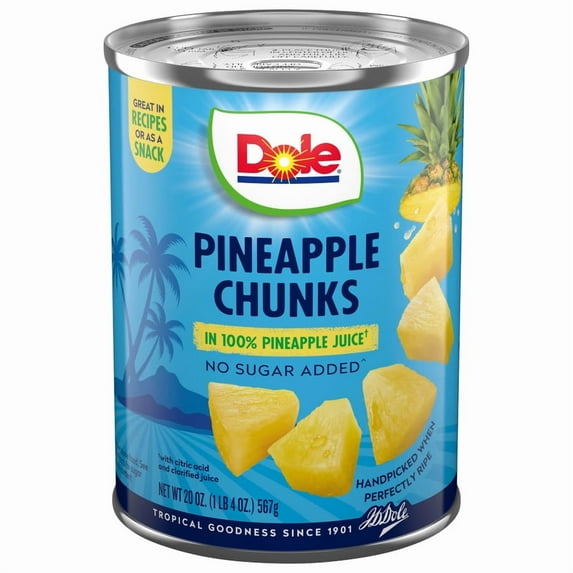 (6 Cans) Dole Pineapple Chunks in 100% Pineapple Juice, 20 oz Can