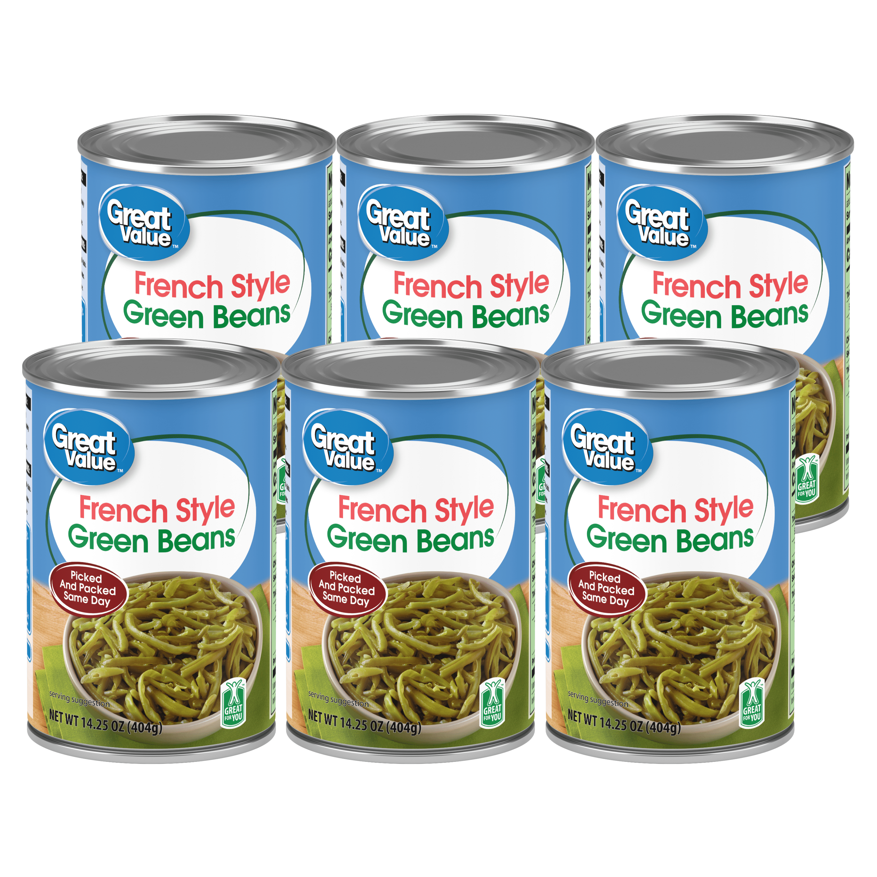 (6 Cans) Great Value Canned French Style Green Beans, 14.5 oz