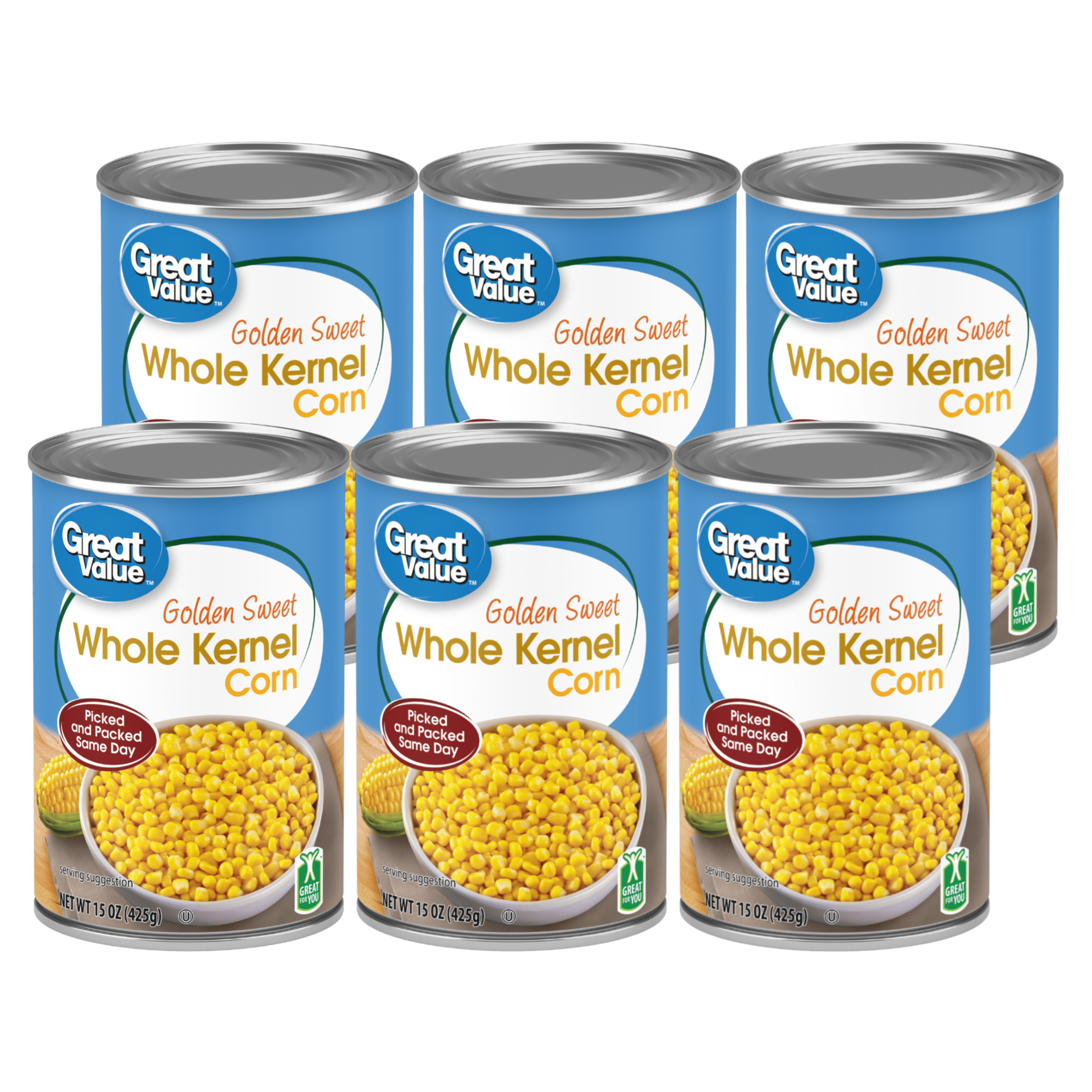 (6 Cans) Great Value Whole Kernel Corn, 15.25 oz