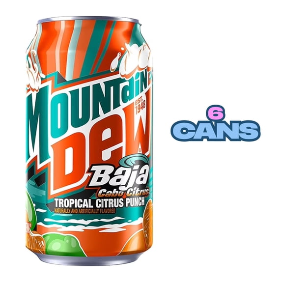 6 Cans Mountain Dew Baja Blast Cabo Citrus, 12 fl oz
