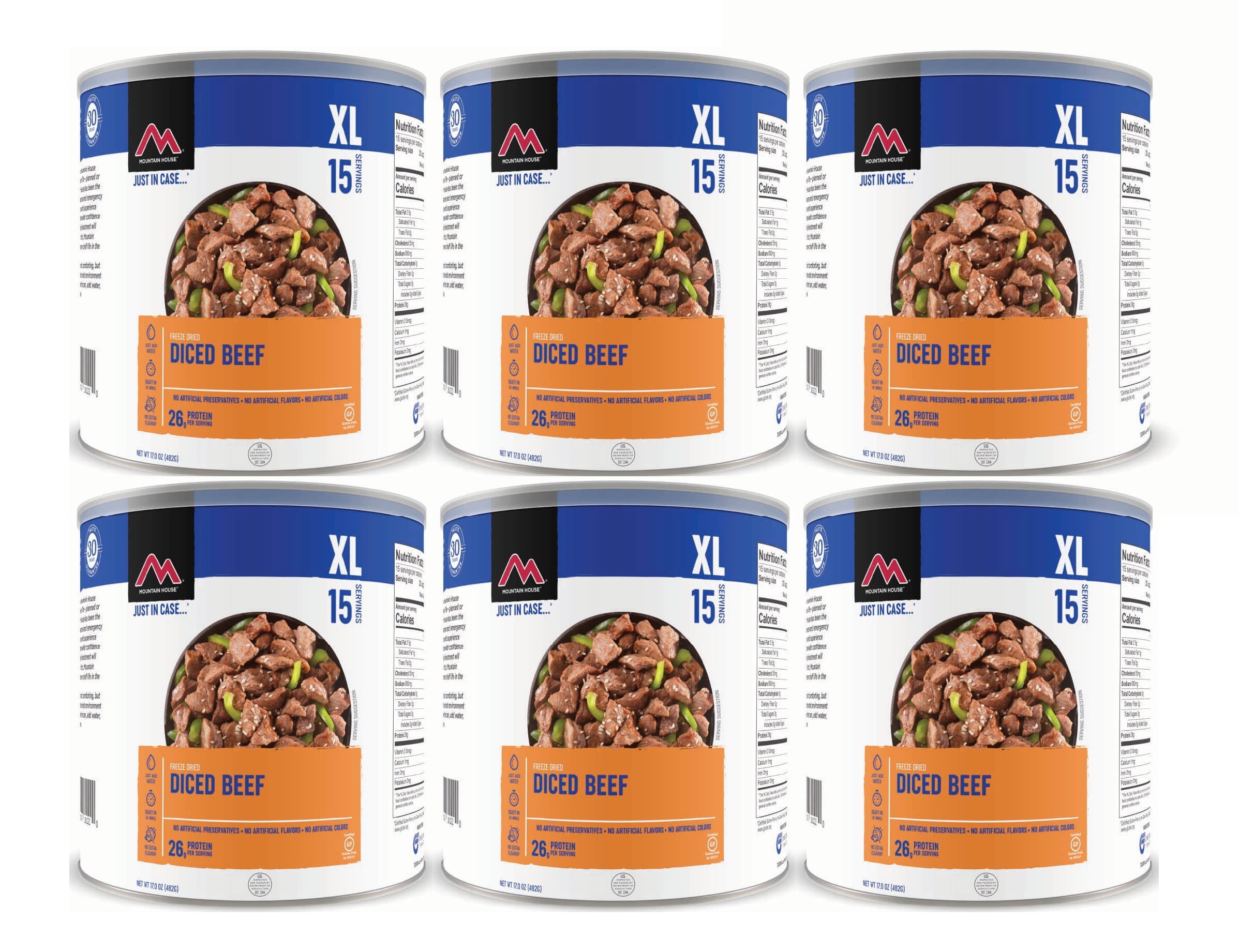 (6 Cans) Mountain House Diced Beef #10 Can Emergency Long Term Storage Food for Camping Hiking and Backpacking