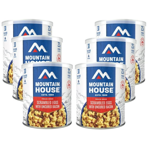 (6 Cans) Mountain House Scrambled Eggs with Bacon #10 Can Case Emergency Survival Camping Food-Clean Label 
